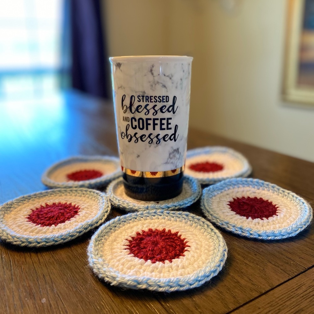 Red White and Blue Crochet Coaster Set